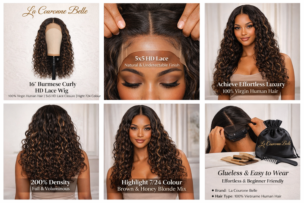 16 Inch (40cm) 5x5 HD Lace Wig – 100% Virgin Human Hair, 200% Density
