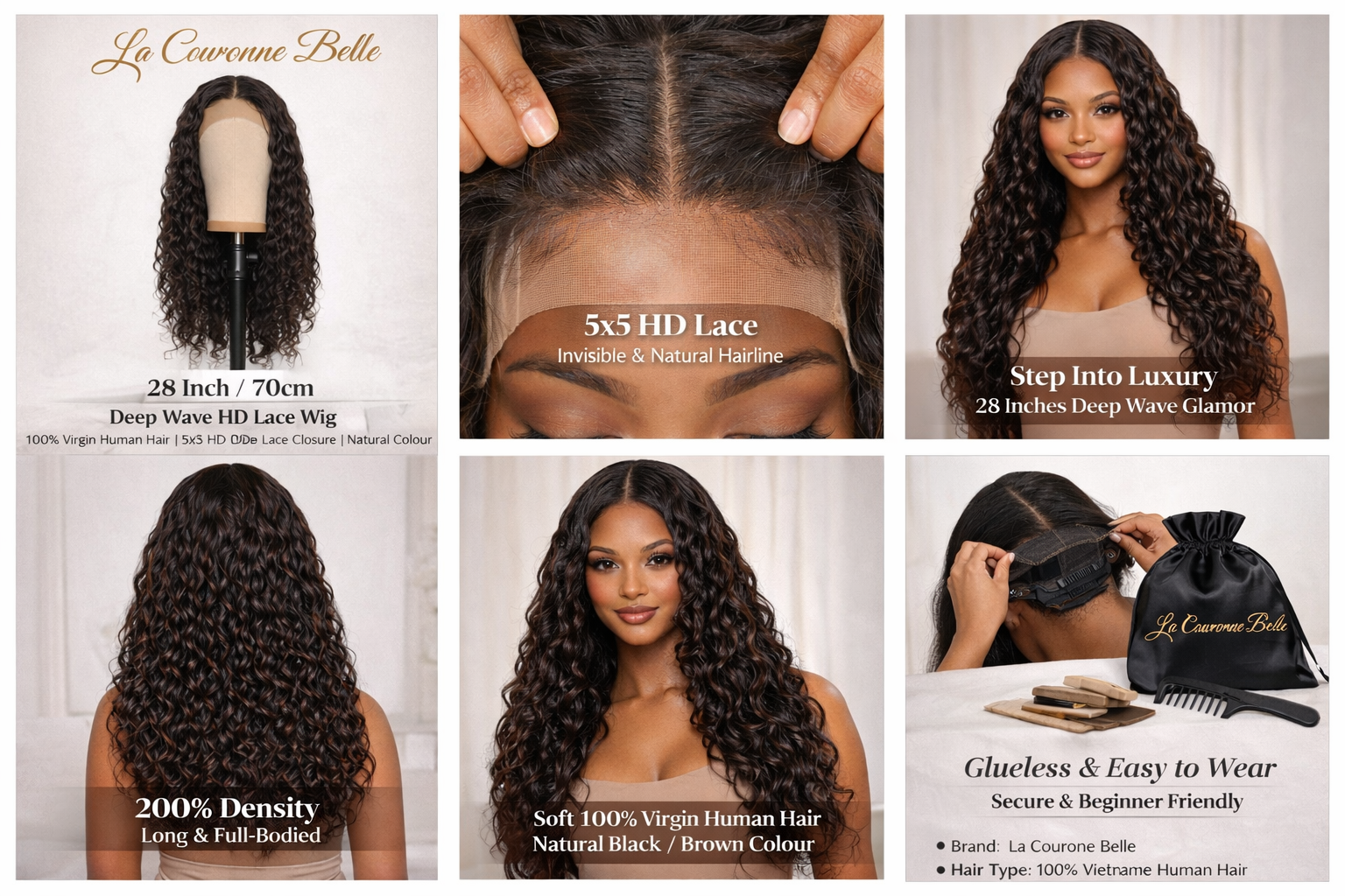 28 Inch (70cm) 5x5 HD Lace Wig – 100% Virgin Human Hair, 200% Density