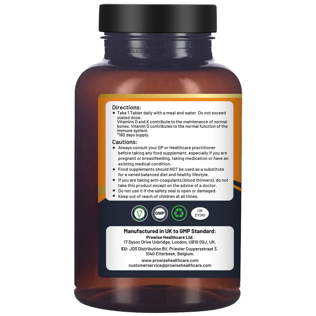 Vitamin D3 4000IU & K2 MK7 100µg Vegetarian Tablets I 180 ( 6 Months Supply) I E