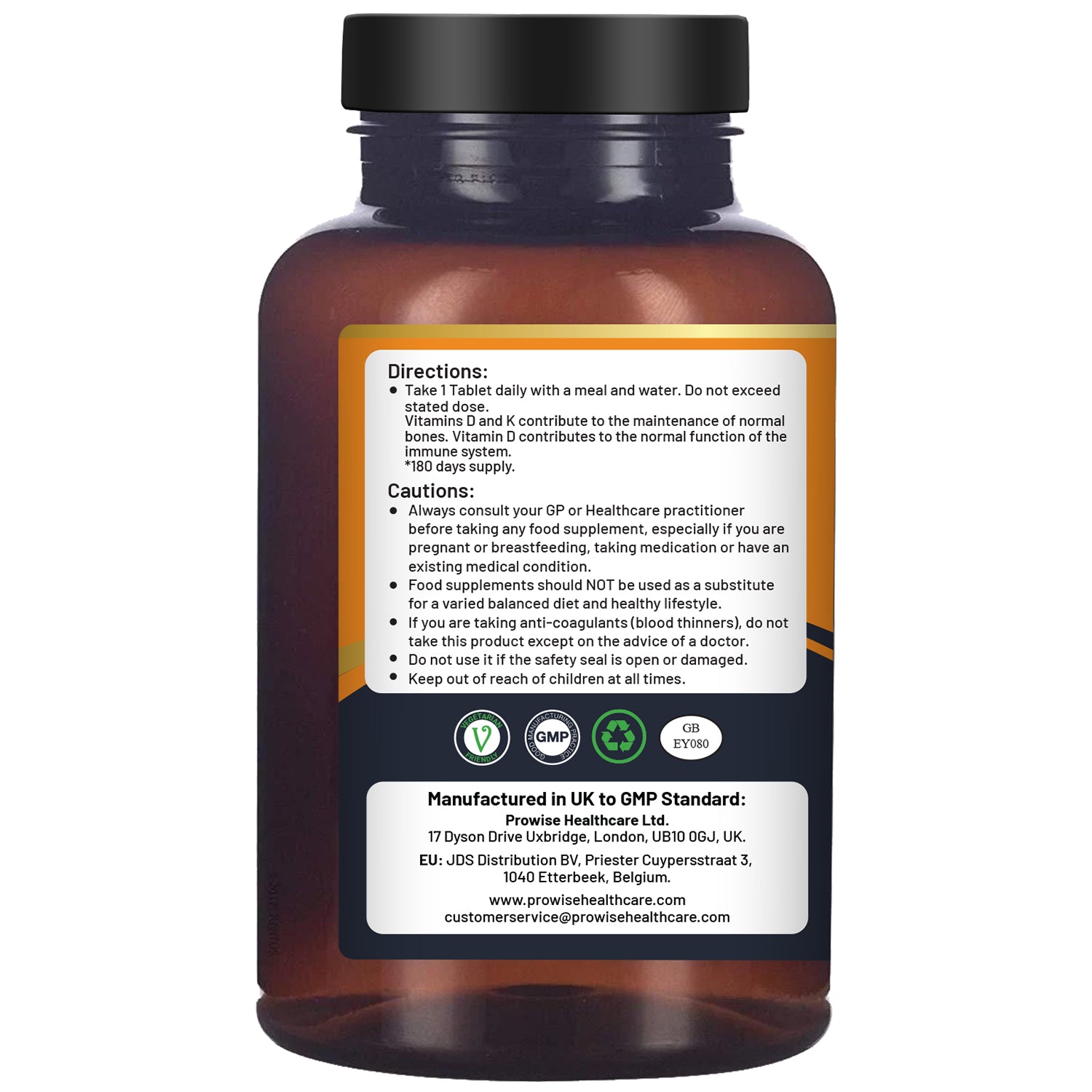 Vitamin D3 4000IU & K2 MK7 100µg Vegetarian Tablets I 180 ( 6 Months Supply) I E