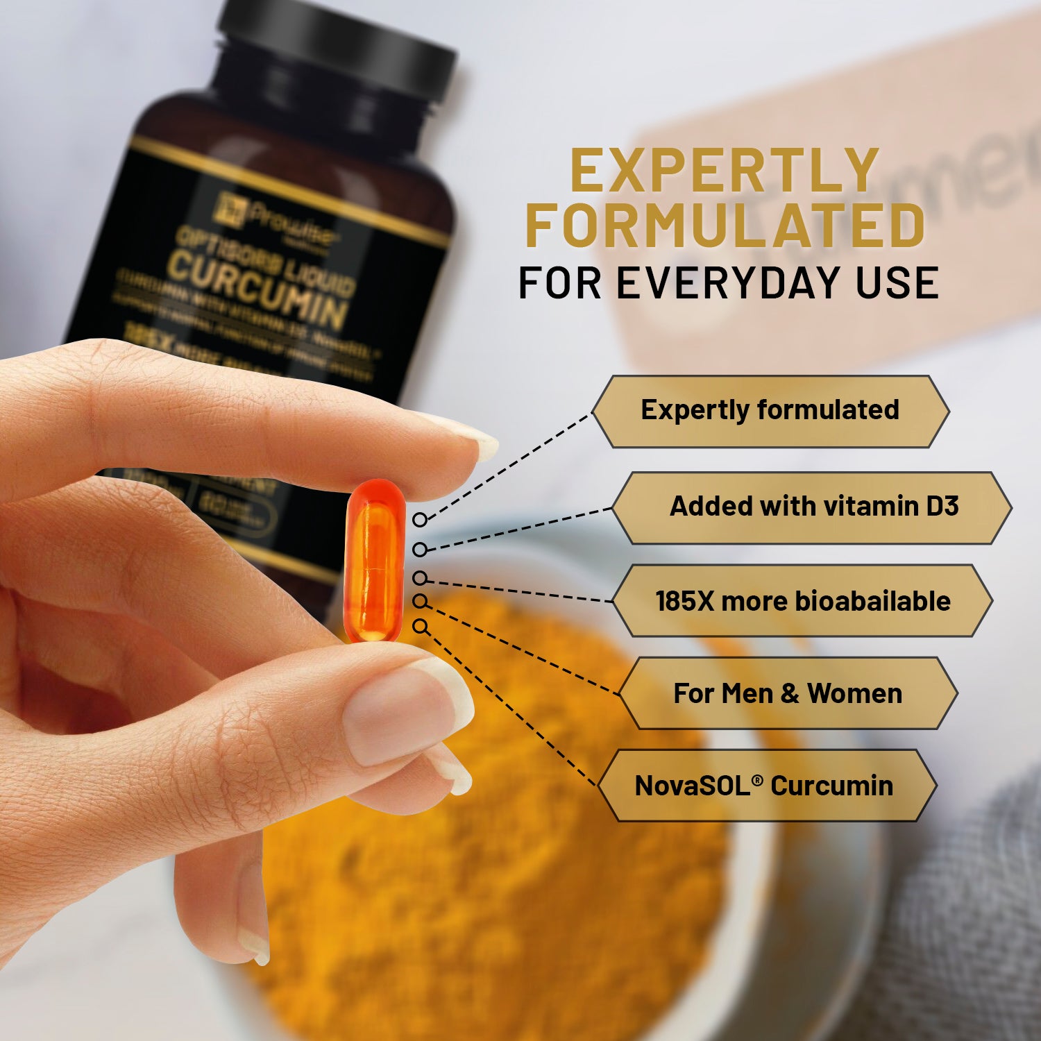Optisorb Liquid Curcumin with Vitamin D - 60 Liqcaps | 185x Turmeric & Curcumin