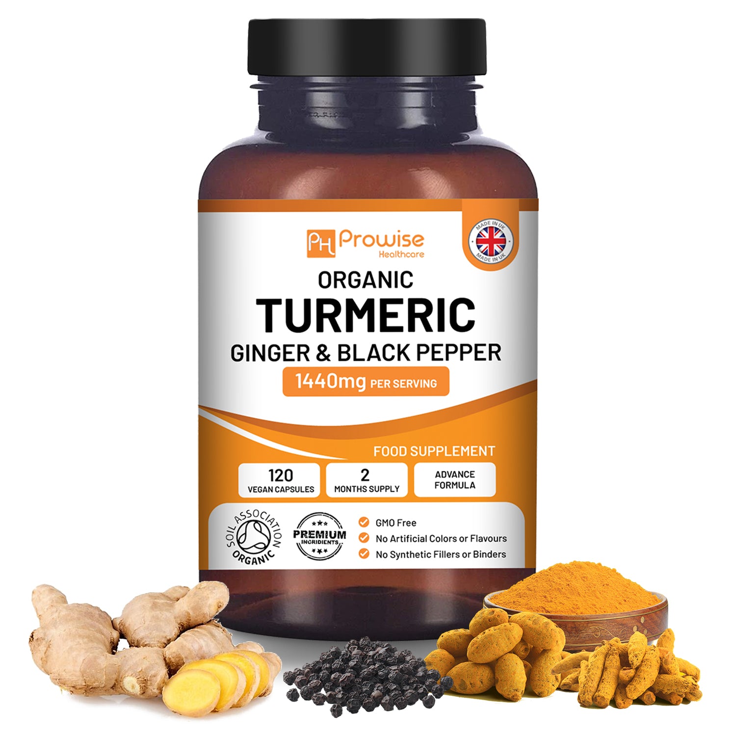 Turmeric Curcumin 1440mg With Black Pepper & Ginger | Made In UK by Prowise