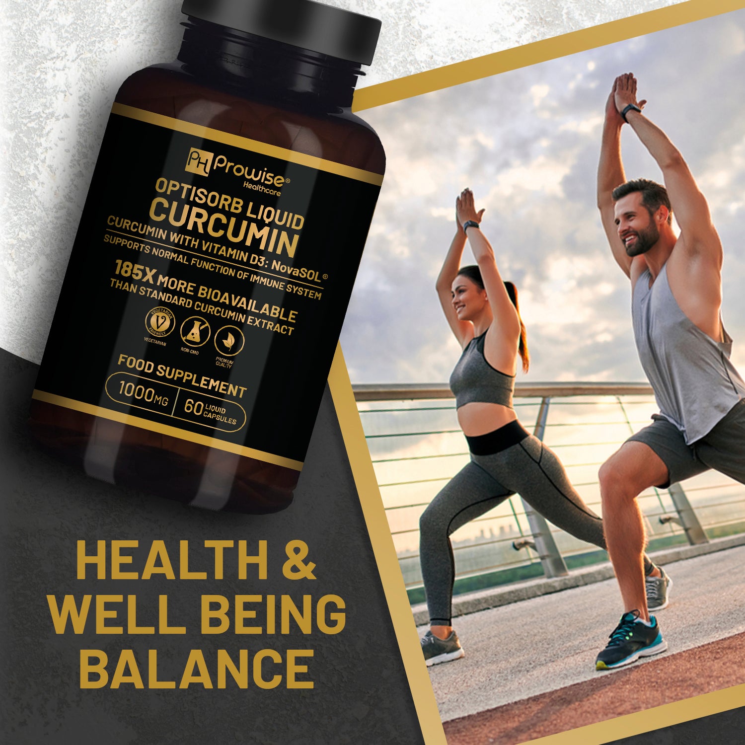 Optisorb Liquid Curcumin with Vitamin D - 60 Liqcaps | 185x Turmeric & Curcumin