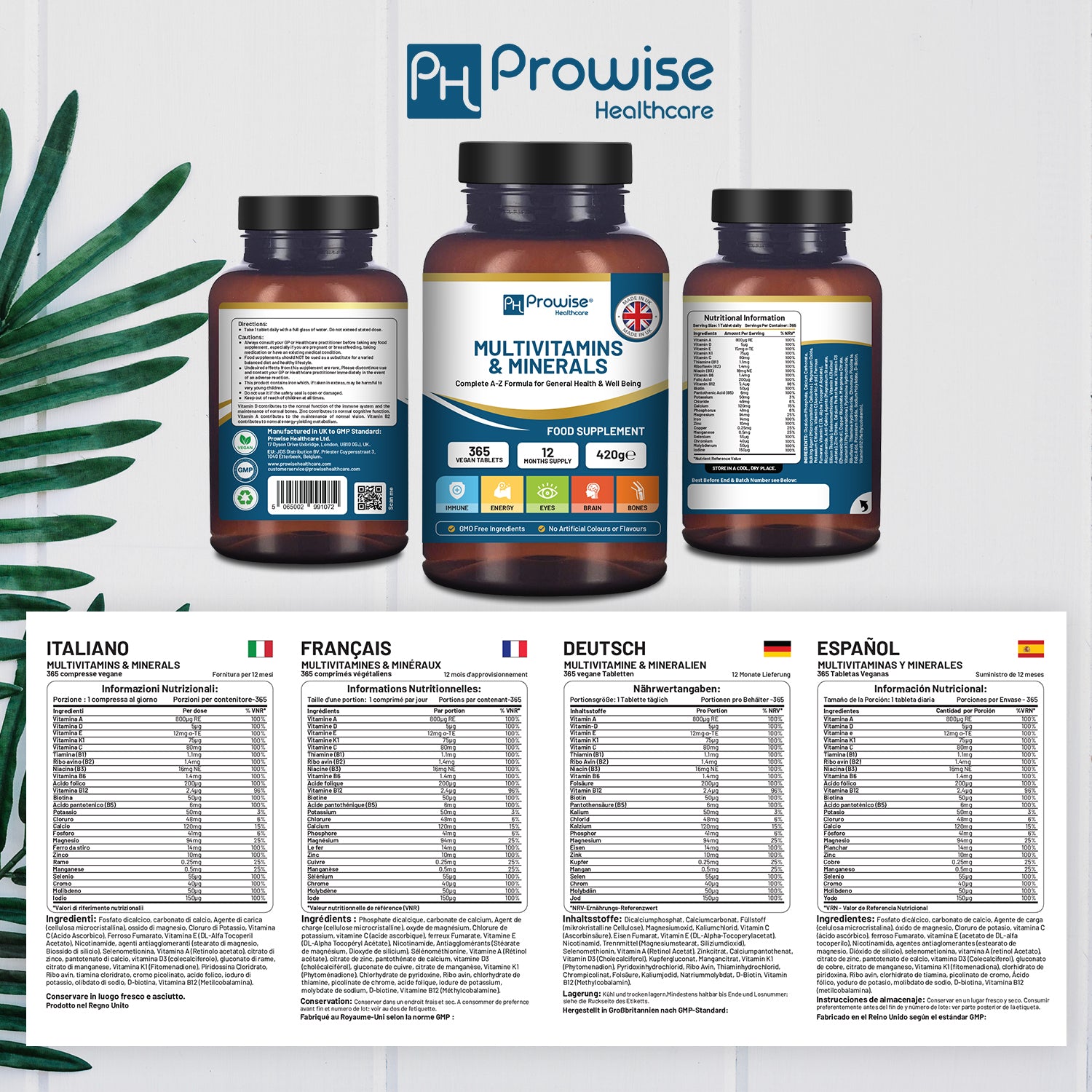 A-Z Multivitamins & Minerals - 365 Vegan Multivitamin Tablets - 1 Year Supply