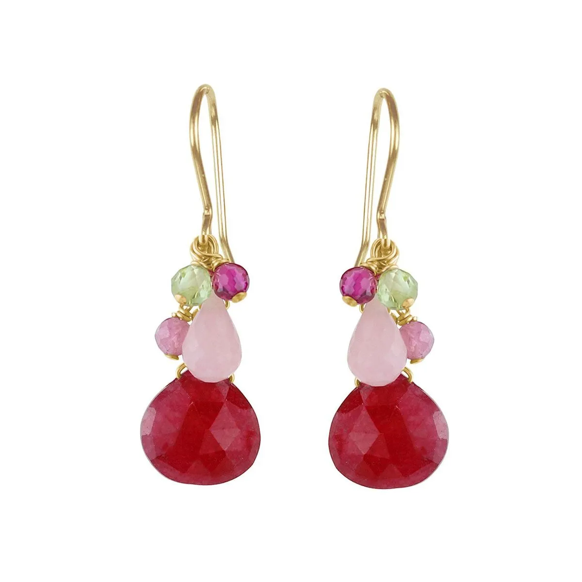 Red Quartz Cluster Earrings - Sterling Silver