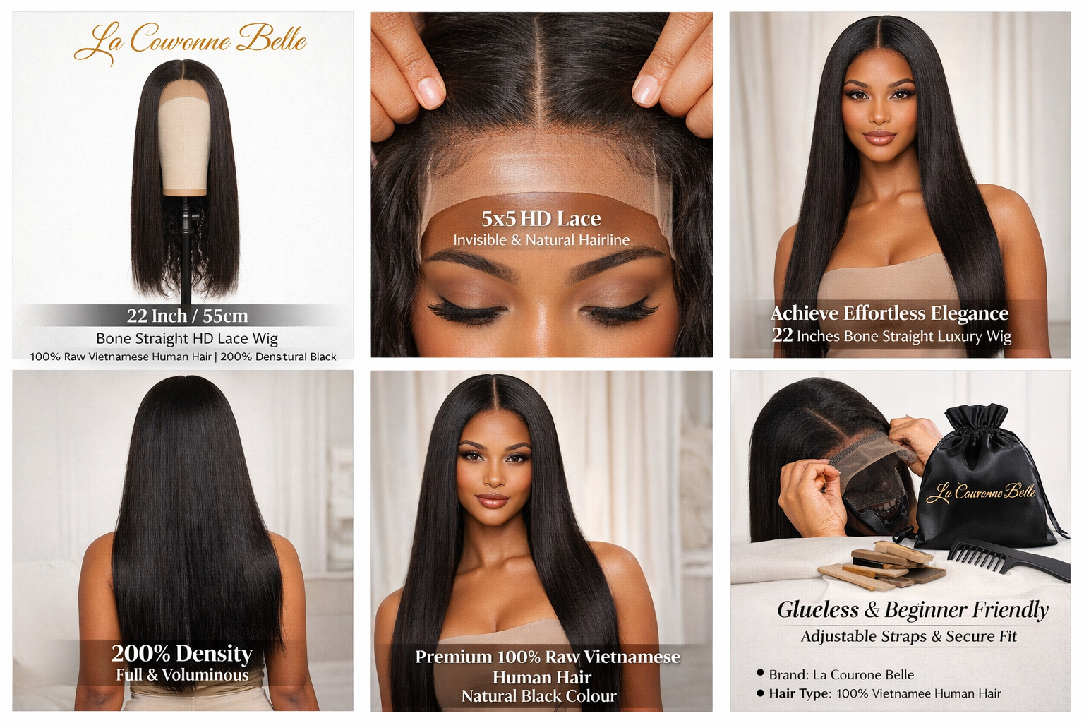 Raw Vietnamese Hair 22 Inch (55cm) 5x5 HD Lace Wig – 200% Density